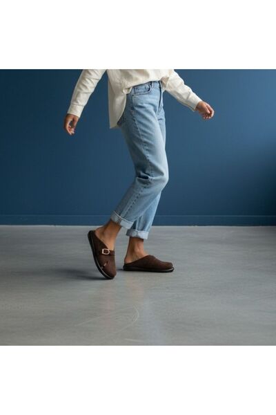 NE&VE SHOES Γυναικείες άνετες καθημερινές παντόφλες Sabo με καφέ βελούδινη αγ...