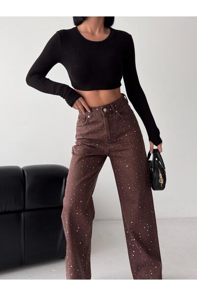 Ağgez Γυναικείο τζιν με φαρδιά μπατζάκια και πέτρες στο μπροστινό και το πίσω...