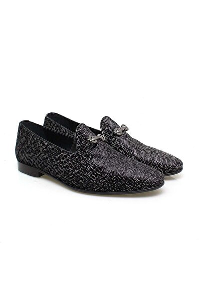 FRANCO CALVANI Black Color Laceless Genuine Leather Leather Sole Men's Shoes