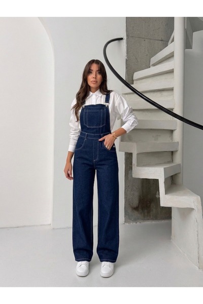 bluemarlin Μακρύ τζιν ολόσωμο φόρεμα με φαρδιά μπατζάκια, σκούρο μπλε και τιρ...