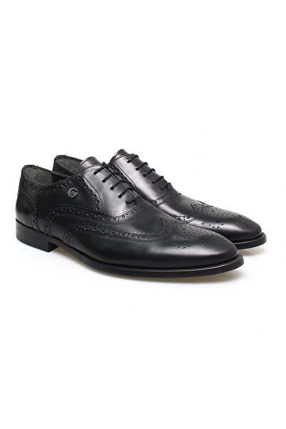 FRANCO CALVANI Black Color Lace-Up Genuine Leather Leather Sole Men's Shoes