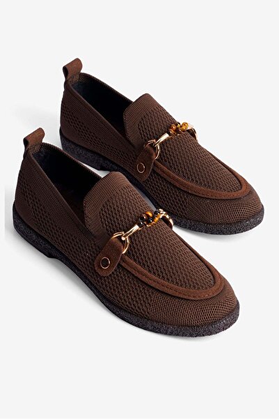 Mubiano Γυναικεία πλεκτά Loafer Ballerina με χρυσή λεπτομέρεια Ares Brown