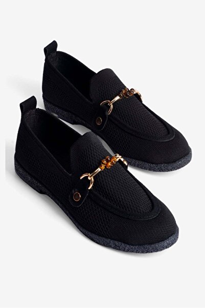 Mubiano Γυναικεία πλεκτά Loafer Ballerina Gold Detailed Ares Black