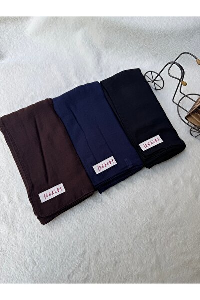 shalby Hijab Plain Cotton Crash Shawl Set of 3 (Bitter Brown-Dark Navy Blue-B...