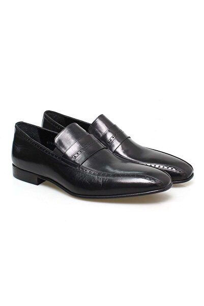 FRANCO CALVANI Black Color Laceless Genuine Leather Men's Shoes