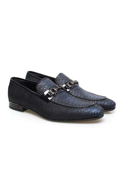 FRANCO CALVANI Dark Blue Color Laceless Genuine Leather Leather Sole Men's Shoes