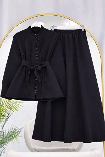 MY QILAM Γυναικείο Σετ Χιτζάμπ με Πουκάμισο και Φούστα με Ζώνη, Λεπτομέρεια μ...