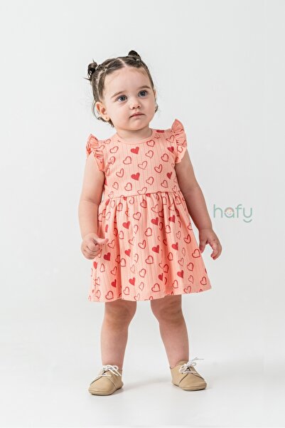 HAFY BABY فستان بناتي صيفي مزين بكشكشة ونقشة قلب، فستان أطفال
