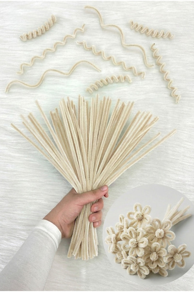 ZEYMERADE 100 τεμάχια Κρεμ σενίλ 30 εκ., Χνουδωτό βελούδινο σύρμα, Χειροτεχνί...