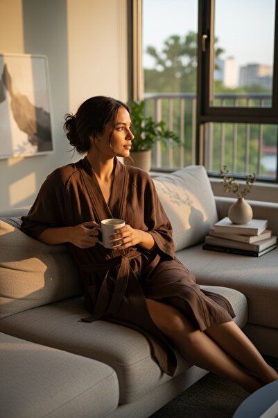 MAVERA BEACH & HOME WEAR Kahve Kimono