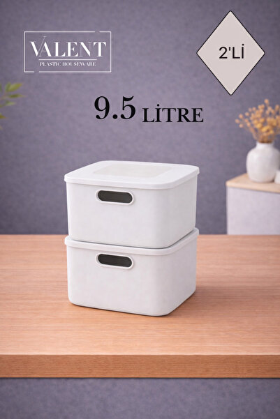 VALENT Nero 9.5 Lt 2'li Çok Amaçlı Kapaklı Organizer Kutu Makyaj Banyo Mutfak...
