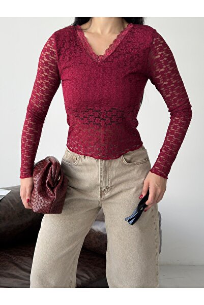 BLUSS Μπλούζα - Κόκκινο - Στενή γραμμή