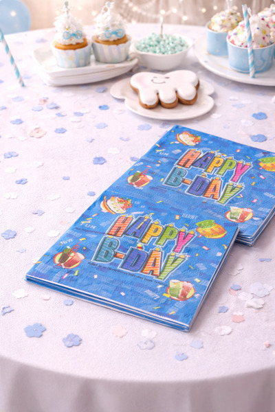 Partifabrik Mavi Renkli Happy Birthday Doğumgünü Temalı Kağıt Peçete 20 adet