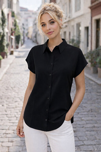 AQE FASHION Γυναικείο κοντομάνικο πουκάμισο με κουμπιά, κλασικό γιακά, άνετη ...