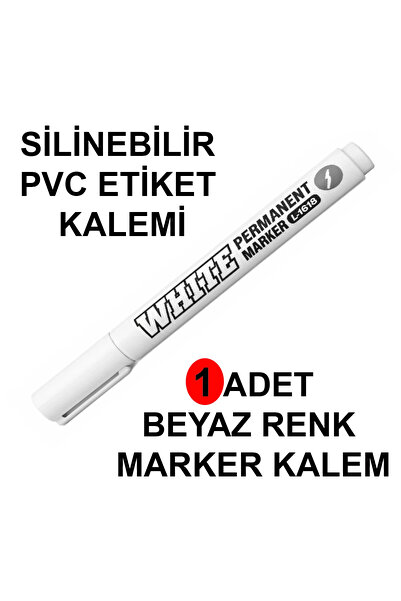 MT Siyah PVC Etiket Kalemi Beyaz Renk Yaz-Sil Etiket Kalemi 1 Adet Beyaz Mark...