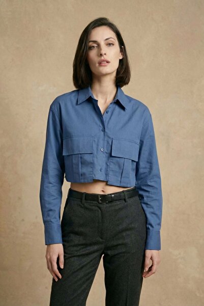 Hiccup MY FASHION Κοντό πουκάμισο με κουμπιά και λεπτομέρεια στην τσέπη