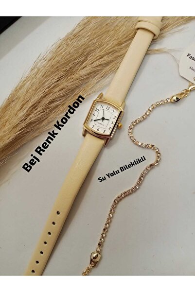 Brality تصميم عصري عتيق الطراز - ساعة يد نسائية بهيكل ذهبي - حزام بلون بيج - ...