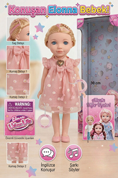 craftivio Elonna İngilizce Konuşan ve Şarkı Söyleyen Oyuncak Bebek 30 cm