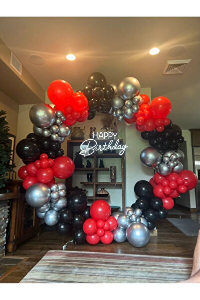 Parti Düşleri Kırmızı - Siyah - Gümüş Temalı Doğum Günü Balon Zincir Seti