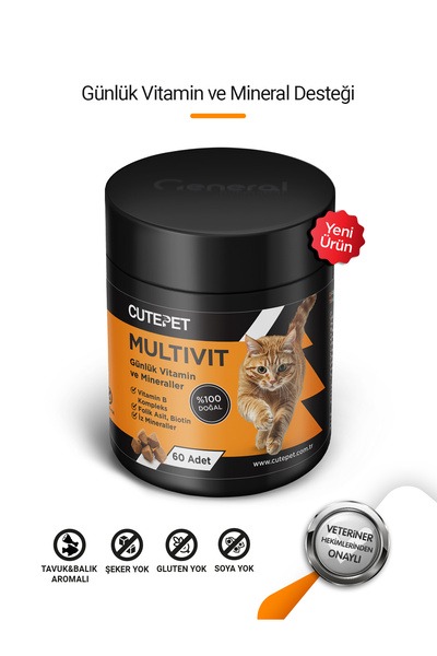 CutePet Multivit Kedi Vitamin ve Mineral Tableti 60 Adet – Günlük Bağışıklık ...