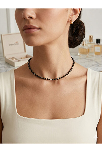 OEM Μαύρο κολιέ τσόκερ με χάντρες και χρυσές λεπτομέρειες (Παραλλαγές: Στρογγ...