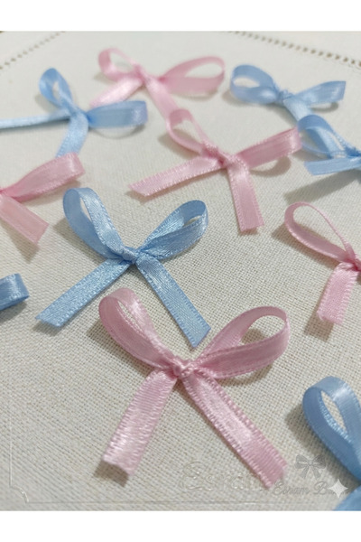 Esram Butik زينة شريطية بفيونكة زرقاء وردية، 6 مم، زينة هدايا - 25 قطعة وردية...
