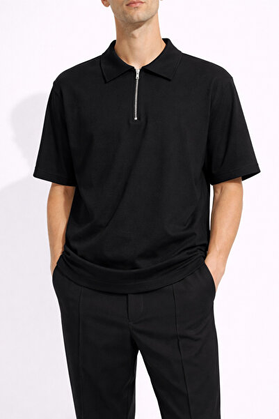 ARMY STORE Μαύρο Ανδρικό Φαρδύ Πόλο – Καθημερινό με Φερμουάρ - XXL