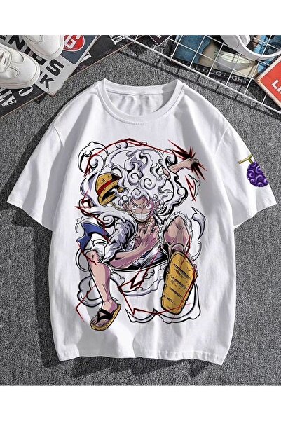 Vordevia Μπλουζάκι Gear 5 Luffy One Piece με στάμπα από βαμβάκι σε μεγάλο μέγ...