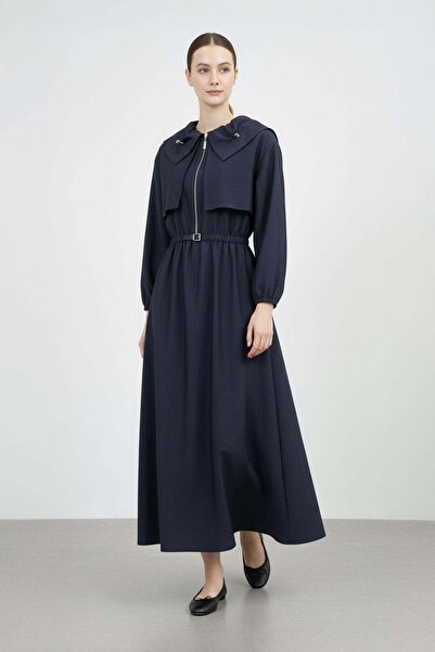 Puane Rochie lungă de damă cu fermoar și curea în talie ALBASTRU ÎNCHIS 32451