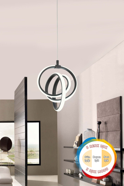 Lumenia Asil Siyah Modern Tekli Sarkıt Avize 3 Renk Işık Salon Mutfak Yatak O...
