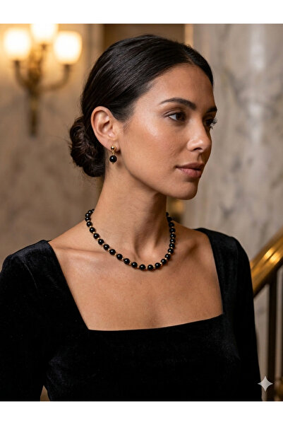 OEM Μαύρο κολιέ τσόκερ με χάντρες και χρυσές λεπτομέρειες (Παραλλαγές: Στρογγ...