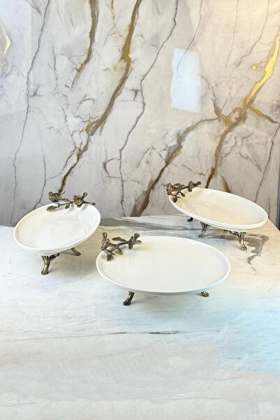 MAY HOME 3 Piece Porcelain Antique Bird Presentation Set & Luxury Serving Set
