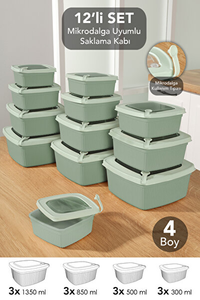 Meleni Home حاوية تخزين مربعة الشكل مخططة بغطاء للميكروويف مكونة من 12 قطعة -...