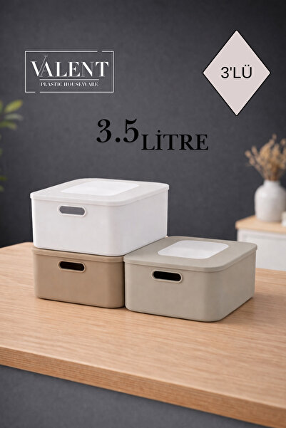 VALENT Nero 3.5 Lt 3'Lü Çok Amaçlı Kapaklı Organizer Kutu Makyaj Banyo Mutfak...