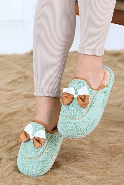 TOFİSA Γυναικείες Παντόφλες Σπιτιού με Φιόγκο Μέντας και Λούτρινο Υλικό - 277...