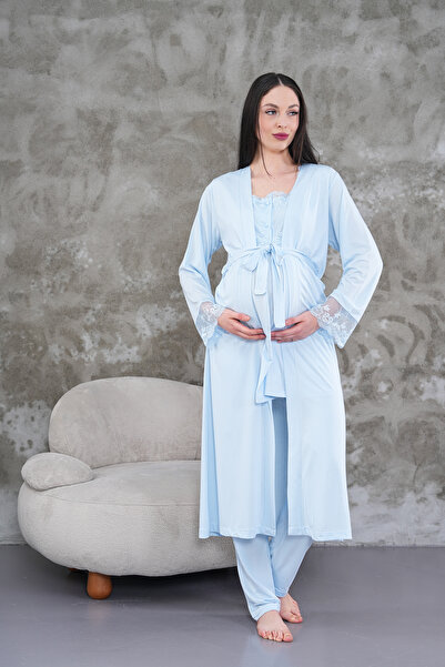 Lohusa Homewear Νέα σεζόν Μπλε Καλοκαιρινό Σετ Πιτζάμες Εγκυμοσύνης και Μητρό...