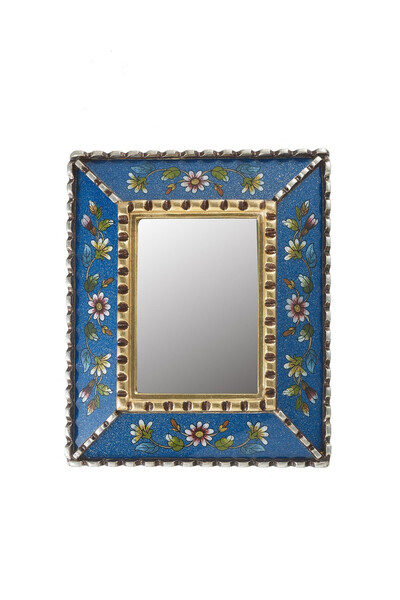 Paşabahçe Mini Çiçekli Mavi Duvar Aynası 35x25 cm (25x35 cm) - 1 Adet