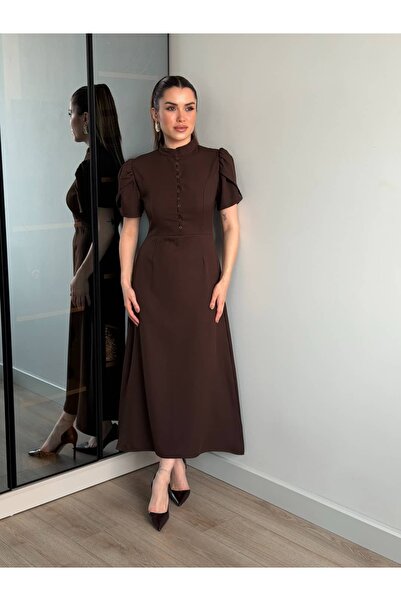 ROUPAS COLLECTİON Düğmeli Balon Kol Elbise