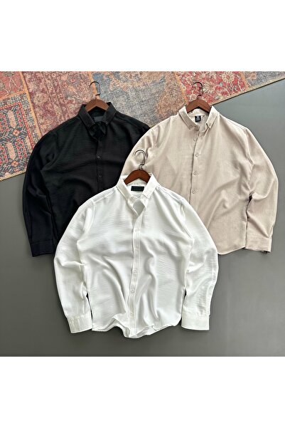 tiggir moda Σετ 3 τεμαχίων πουκάμισα από τσαλακωμένο λινό