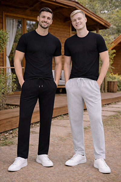 MODABOX Double Set Men's 2 Thread Comfortable Fit Pocketed 2-Piece Sweatpants