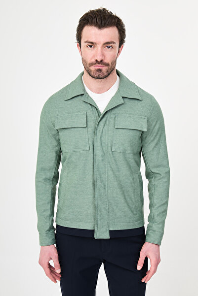 Mcr Straight Slim Fit Shirt Collar Hidden Button Men's Coat Green - 39667.26Y