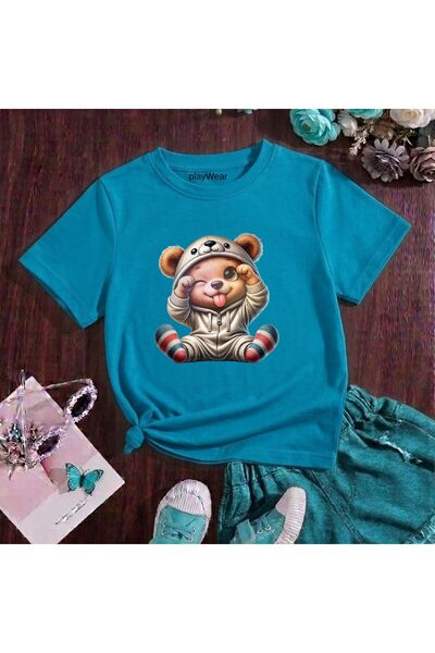 playwear Χαριτωμένο μπλουζάκι με στάμπα αρκουδάκι, 100% παιδικό unisex μπλουζ...