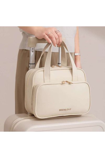 bag حقيبة تخزين جلدية جديدة مقاومة للماء، حقيبة مستحضرات تجميل للسفر، سعة كبيرة