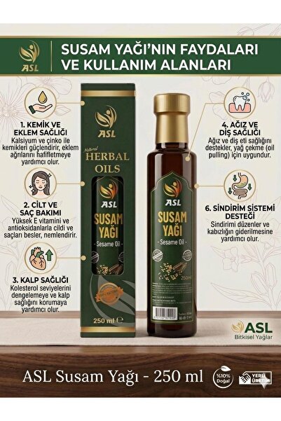 ASL Susam Yağı 250ml| %100 Soğuk Sıkım | Sesame Oil | Katkısız | Cam Şişe | İ...