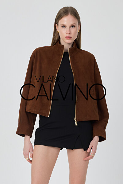 Milano Calvino Genuine Suede Leather Zipper Jacket – Bitter Brown