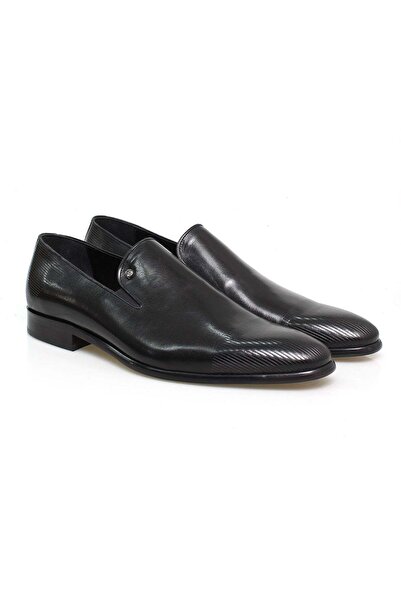 FRANCO CALVANI Black Color Laceless Genuine Leather Leather Sole Men's Shoes