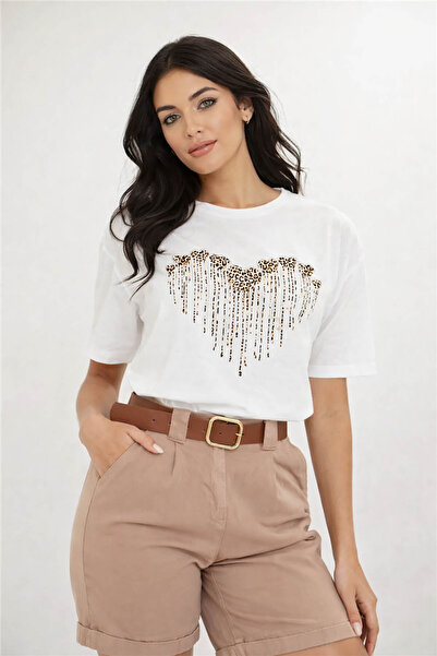 Fashion Friends Γυναικείο T-Shirt σε χρώμα Εκρού με Πέτρινη Λεπτομέρεια και Σ...