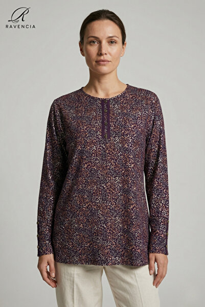 Ravencia Γυναικεία μπλούζα από χτενισμένο βαμβάκι με στάμπα λεοπάρ και λάμψη ...