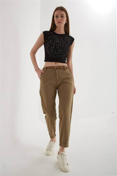 Fashion Friends Γυναικείο Παντελόνι Χακί με Ζώνη 26Y0107K1