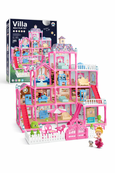 OEM Τετραώροφο κουκλόσπιτο με έπιπλα και αξεσουάρ, παιδικό κουκλόσπιτο